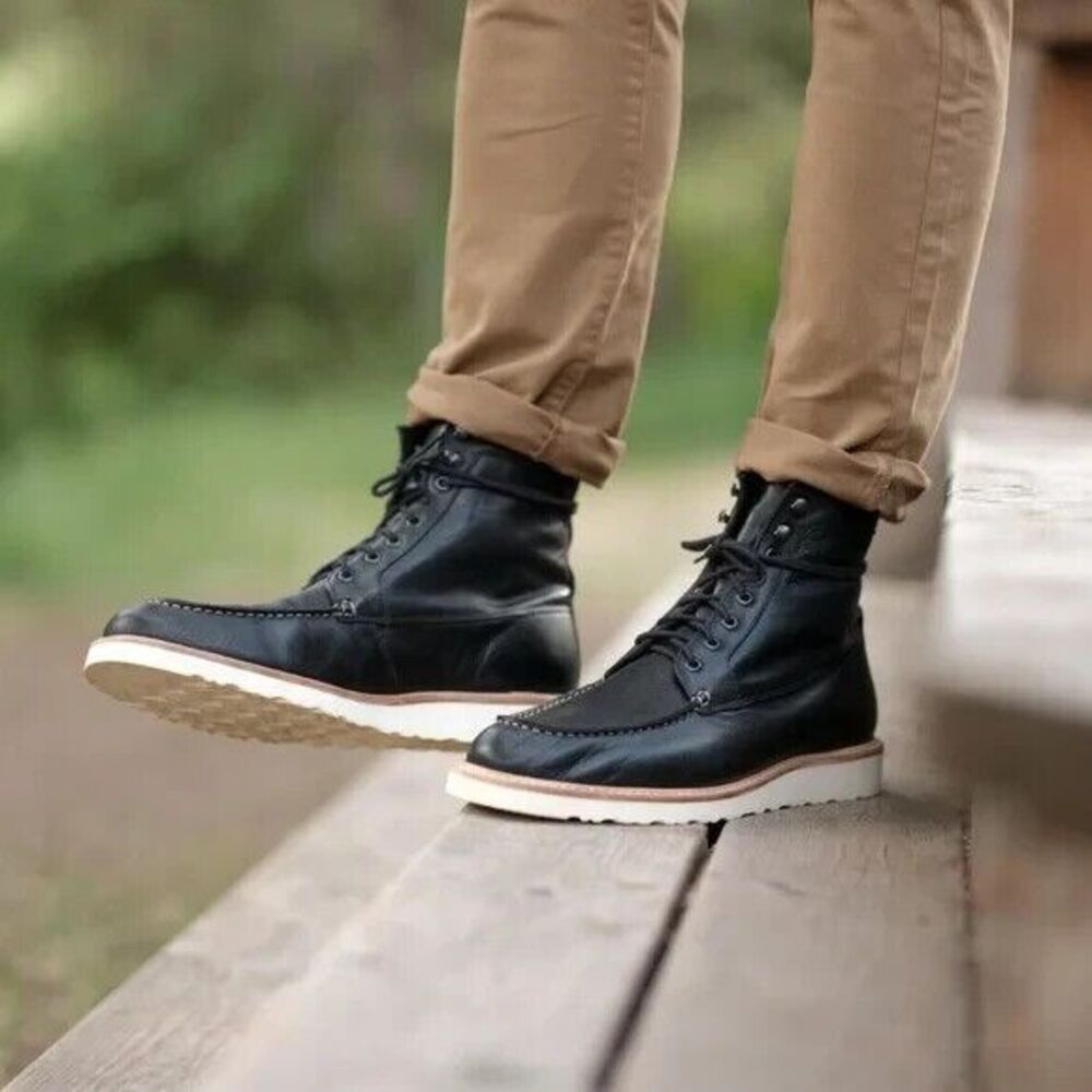 NISOLO MEN'S ALL WEATHER MATEO LEATHER BOOTS BLACK $260 NIB‎